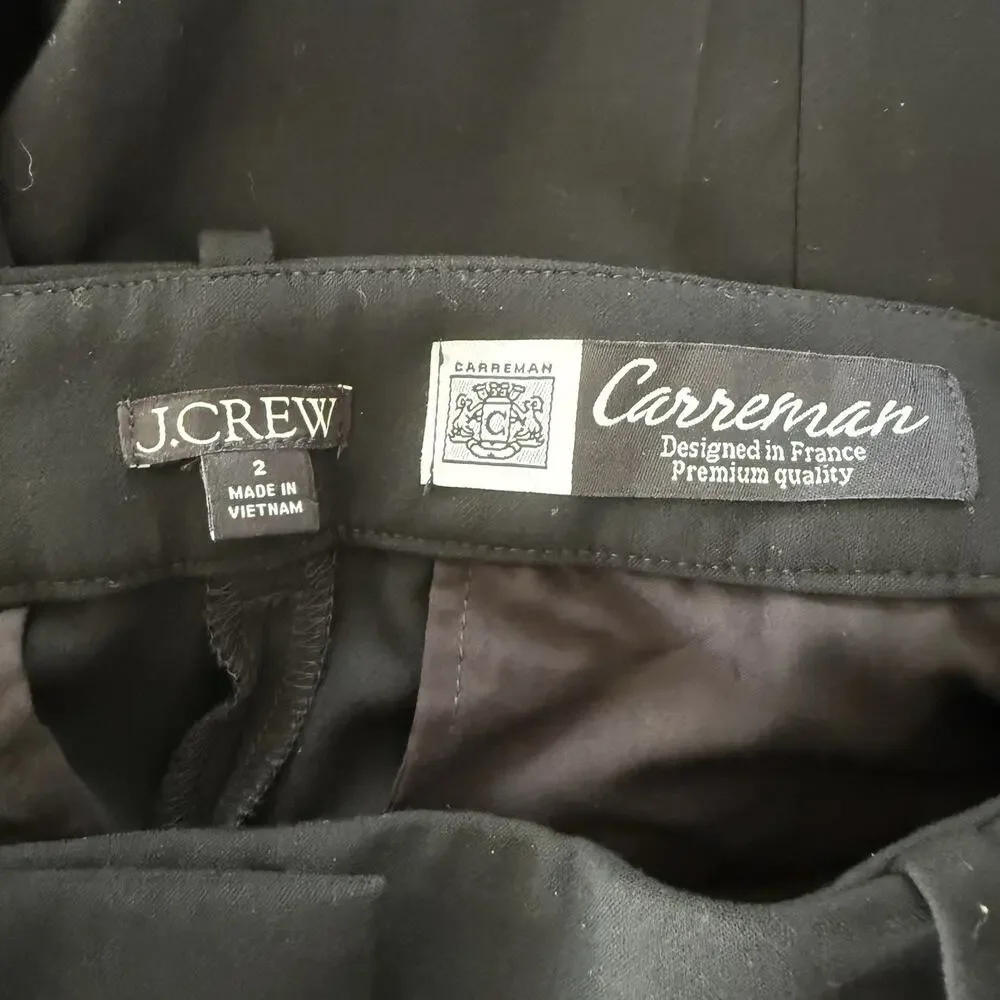 J.Crew Black Carreman Designed In France Wide Leg Pleated Trouser Pants Sz 2